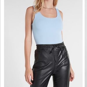 Express Body Contour Scoop Neck Thong Bodysuit - Dusk Blue - XS